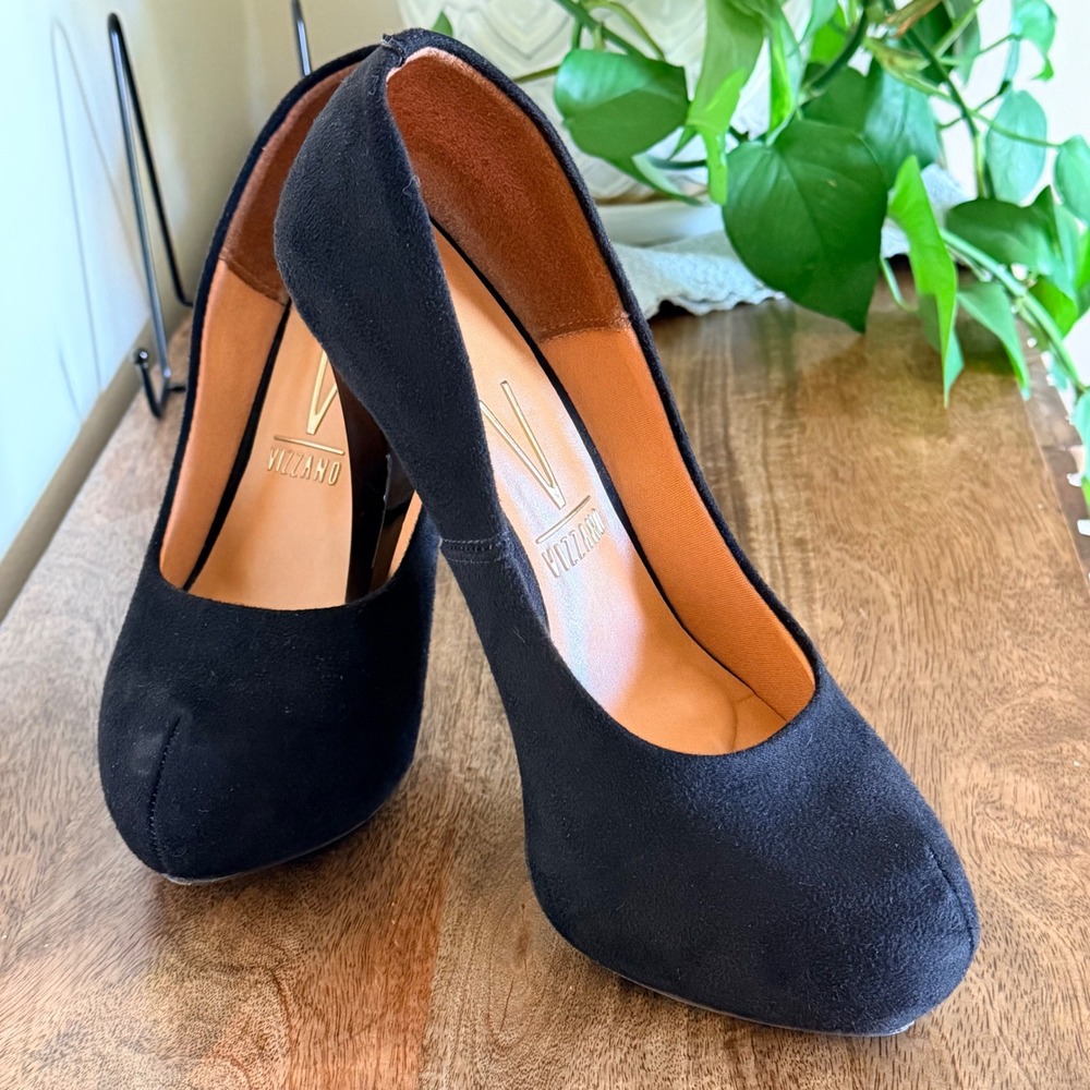 Vizzano Platform Pumps‎ Womens Size 9 Black Faux Suede Stiletto Heels Classic